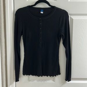 Black Button-Up Longsleeve Pajama Shirt